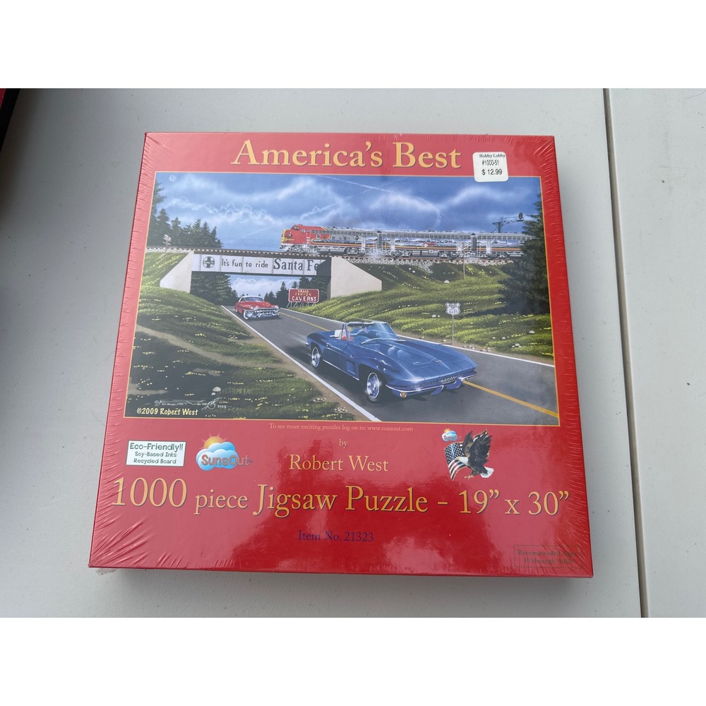 SunsOut America's Best Robert West 1000 Piece Jigsaw Puzzle 19x30 Santa Fe Train